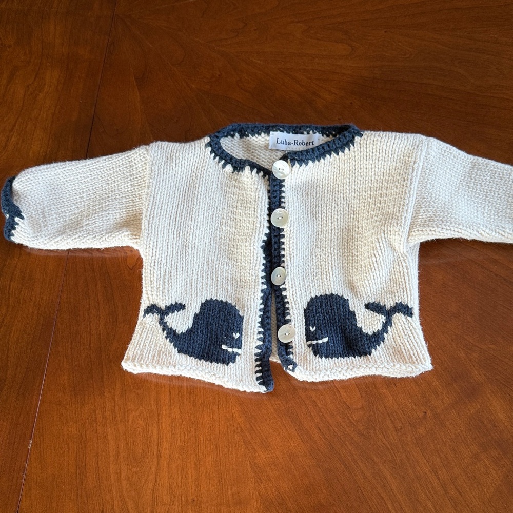 Preppy Whale Knit Baby Cardigan 6M